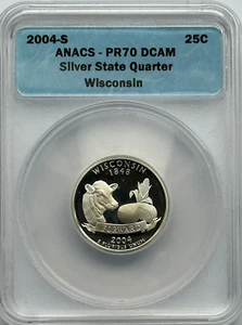 2004-S WISCONSIN SILVER WASHINGTON QUARTER - ANACS PR70 DCAM - FREE SHIPPING! - Picture 1 of 2