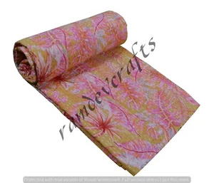 Indian Handmade Kantha Quilt Bedspread Blanket Cotton Twin Printed Gudari - Picture 1 of 8