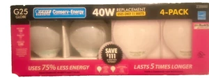 Electric G25 Globe 40W Replacement Light Bulbs Use only 11W, 4-Pack - Picture 1 of 7
