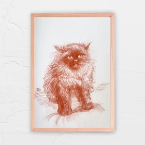 Original Pencil Drawing Brown Cat Realistic Portrait sketch 9x7inch - Picture 1 of 4