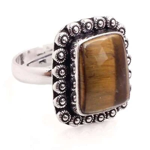 Silver Plated Adjustable Handmade Ring For Women Tiger Eye Gemstone R-623 - Picture 1 of 3