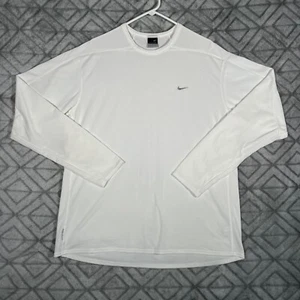 Nike Shirt Mens XL White Sphere Dry Long Sleeve Performance Gym Run Swoosh Y2K - Picture 1 of 8