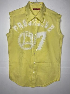 Camisa Top Vintage Años 2000 Limón FRESHJIVE Sin Mangas Cuello Botón S/M Unisex Foto 1 de 4