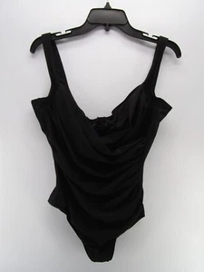 VINTAGE Miraclesuit Bodysuit Women 16 Black Ruched Backless Swimming Sexy Tank - Picture 1 of 9