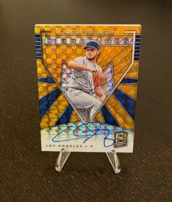 2020 Panini Spectra Signatures Caleb Ferguson Neon Orange Prizm Card Auto 3/3 - Image 1 of 2