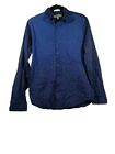 Express Fitted Mens Button Up Shirt Blue/ Navy Long Sleeve Size M 100%Cotton