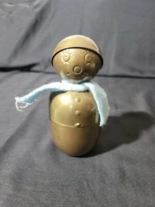 Vintage English UK Brass? Coin Bank Roly  Poly Style Child Snowman 6 inch tall - Picture 1 of 11
