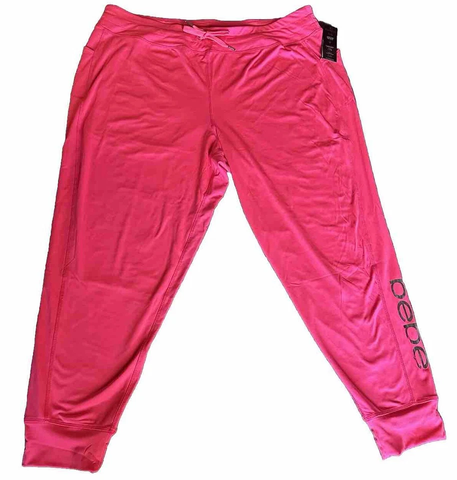 New Women’s BEBE SPORT Jogger Pants 3X Pink with Triple Logo Stylish Athletic - Image 1 of 4