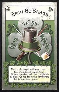 St. Patrick's Day Postcard "Erin Go Bragh" Pipe Clover Silver Ink PM 1909 - Picture 1 of 2