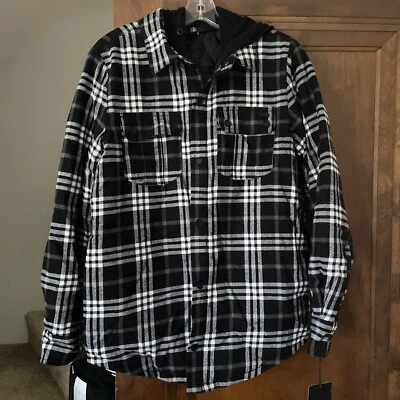 Volcom Men's Insulated Quilted Flannel Riding Jacket Black & White Plaid Size S - Image 1 of 4