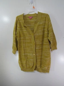 Woman Within Sweater Size M 14 16 Yellow Button Up Front 3/4 Sleeve Casual - Picture 1 of 3