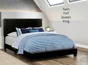 Platform Upholstered PU Leather Black Bed Frame Headboard Twin Full Queen King