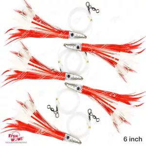 Peces 5 piezas ¡GUAU! 6" Pluma de Atún Jet Bala Aparejado Pesca Gran Juego Señuelo Rojo Blanco - Imagen 1 de 6