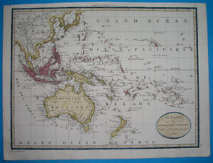1816 ORIGINAL MAP AUSTRALIA SYDNEY NEW ZEALAND INDONESIA GUAM HAWAII PHILIPPINES