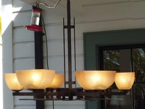 Prairie Mission A&C Style Chandelier Light Fixture Heavy Large 6 Light Art Glass - Picture 1 of 24