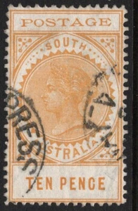 AUSTRALIA DEL SUR 10d AMARILLO LARGO QV FRANQUEO "DELGADO" (ACSC 67) USADO FINO (A30302) - Imagen 1 de 1