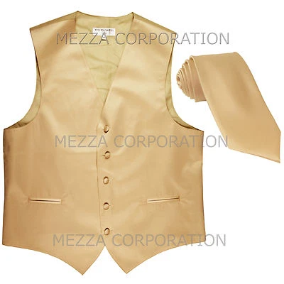 New Men's Vesuvio Napoli Tuxedo Vest 2.5" Skinny Necktie prom party Beige - Image 1 of 4