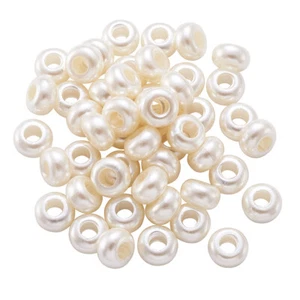 50pcs White ABS Plastic Pearl Rondelle European Large Hole Beads Spacer 12x7mm - Picture 1 of 9