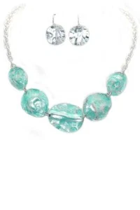  Set Halskette und Ohrring Patina Antik Look Scheibe getragen versilbert - Bild 1 von 1