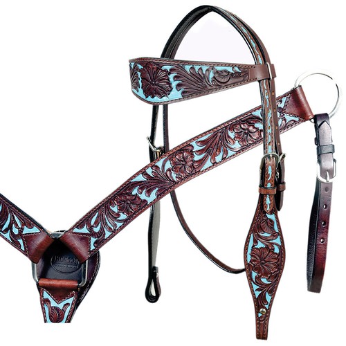 30BH Western Horse Headstall Breast Collar Set Tack American Leather Hilason
