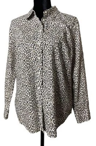 Talbots Women’s Size Medium Animal Leopard Print Button Up Top Cotton Blouse - Picture 1 of 8