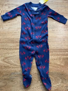 NEW! Hanna Andersson Sleeper Footed 50 (0-3 mos) EUC Blue Red Reindeer Organic! - Picture 1 of 4