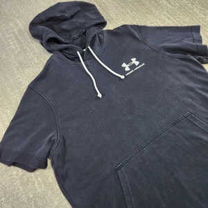 Under Armour Short Sleeve Hoodie Men Medium French Terry Bodybuilding Black - Picture 1 of 10