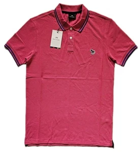 PAUL SMITH Zebra Poloshirt Herren M Slim Fit Rosa Bio Baumwolle Blau Spitze - Bild 1 von 10