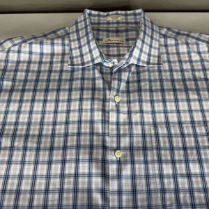 Peter Millar Shirt Mens XXL Blue Plaid Short Sleeve Button Cotton Casual Summer - Picture 1 of 9