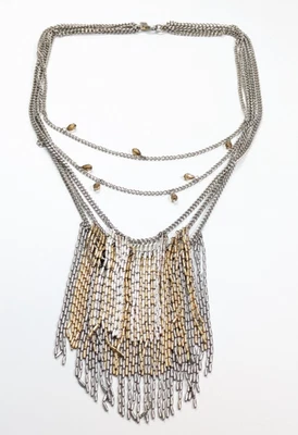 Banana Republic Gold/Silver Tone Mutli Strand Fringe Statement 22" Necklace - Image 1 of 4