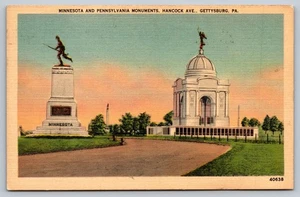 Cartolina d'epoca in lino Minnesota e Pennsylvania Monumenti Gettysburg PA - Foto 1 di 2