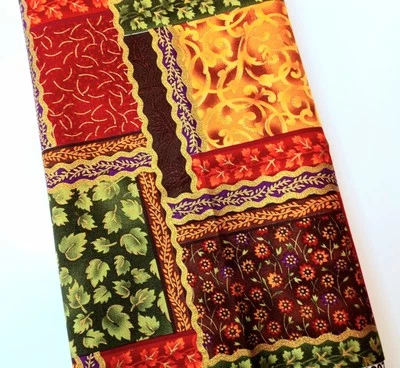 Shades of Autumn Flowers & Foliage w/Gold Shimmer Cotton Fabric Traditions 2007 - Image 1 of 4