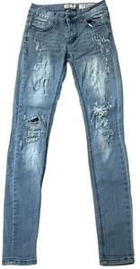 Indigo Rein Anklet Sz 1 Women’s Jeans Y2K Grunge Low Rise Stretch Thrashed - Picture 1 of 10