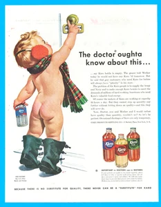 Karo syrup health drink war shortage baby in plaid scarf bare butt print ad 1943 - Picture 1 of 3
