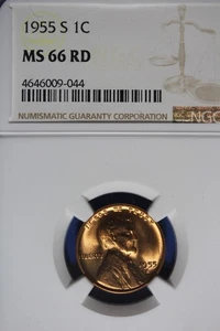 1955 S NGC M66RD LINCOLN WHEAT CENT #B50737 - Picture 1 of 2