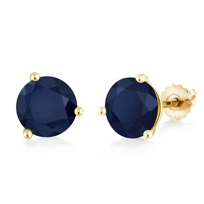 14K Yellow Gold Sapphire 3 Prong Martini Screw Back Stud Earrings For Women - Image 1 of 4