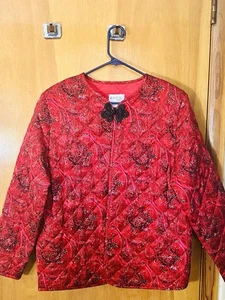Brownstone Studio Women’s 12(L) Silk Quilted Red Floral Parka Jacket - Picture 1 of 8