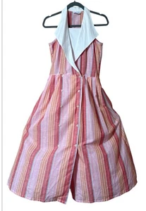 VTG Gianfranco Firenze Women’s Sz S Collared 50s Style Striped Maxi Dress Pink - Picture 1 of 23