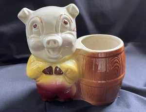 Vintage Ceramic Shawnee pig with barrel planter Holder - Picture 1 of 7