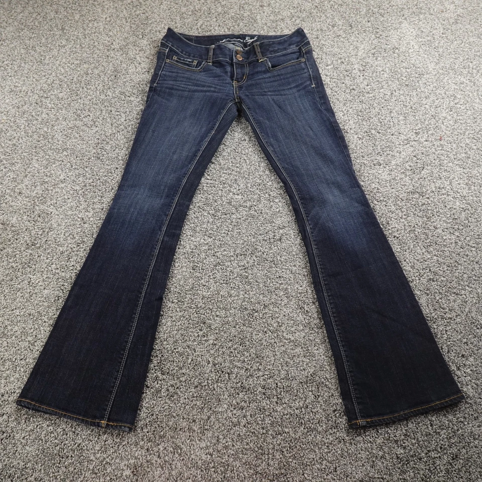 American Eagle Jeans Womens 4 Dark Blue Denim Low Rise Artist Flare Stretch Flex - Image 1 of 4