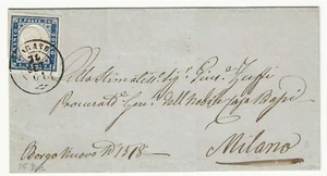 1861 Sardegna - piego con 20 c. azzurro oltremare Sassone 15Dc annullo di Carate - Foto 1 di 2