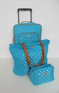 Koffer Set Weekender ❤ Leicht Koffer 3 Teilig Trolly Handkoffer Türkis gepunktet - Bild 1 von 17