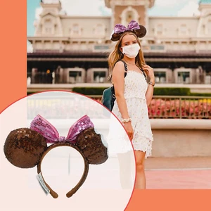 Pink Glitter Bow, Chocolate With White Glitter Mickey Ears Disneyland hairband - Picture 1 of 7