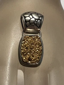 Great Sarda Sterling Silver Gold Stone Druzy Pendant - Picture 1 of 6