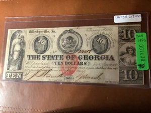 georgia 10$ 1863 cr8 uncirculated banknote 001030 3a - Picture 1 of 5