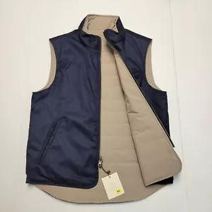 NEW Hagen Carmel REVERSIBLE Full Zip Vest Men MEDIUM Navy Blue Beige Puff Pocket - Picture 1 of 8