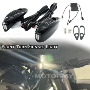Black Front LED Light Turn Signals For Harley CVO Road Glide Ultra FLTRUSE 2015- - Bild 1 von 14