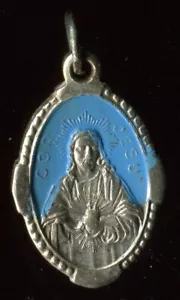 Vintage Catholic Religious blue enamel Medal Of heart of jesus - Picture 1 of 2