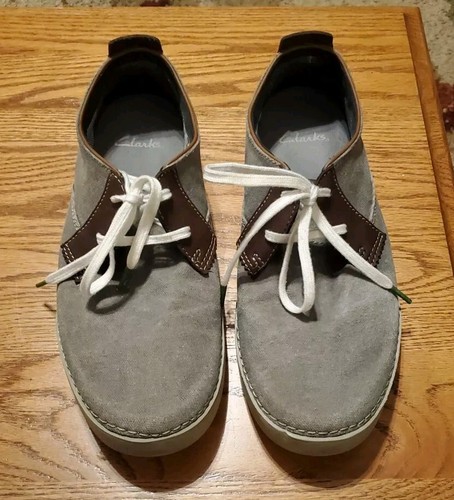 Scarpe casual da uomo Clarks taglia 11 Neelix Vibe Oxford grigio e marrone in pelle tela