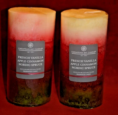 Velas de la bahía de Chesapeake 3x6" pilar francés vainilla manzana canela abeto nórdico Foto 1 de 4